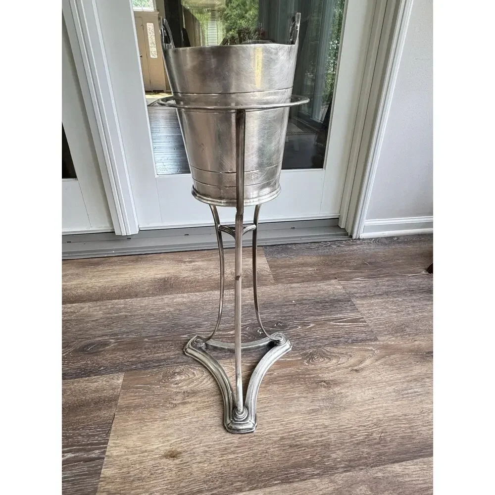 Restoration Hardware Silver-Plated Champagne Bucket & Floor Stand 24” Tall